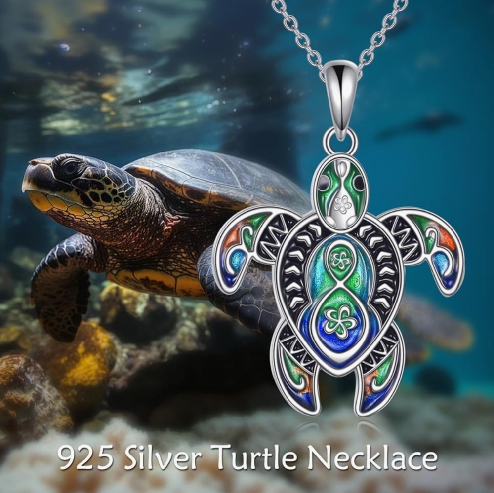 Silver and Blue Sea Turtle Necklace